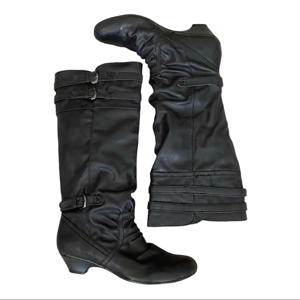 Steve Madden black tall vegan boots moto buckle 9